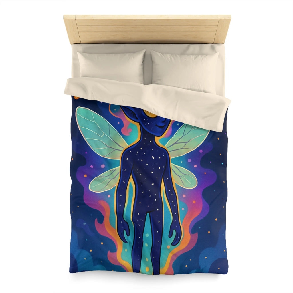 Housse de couette féerique avec créature cosmique et ailes éthérées pour chambre unique