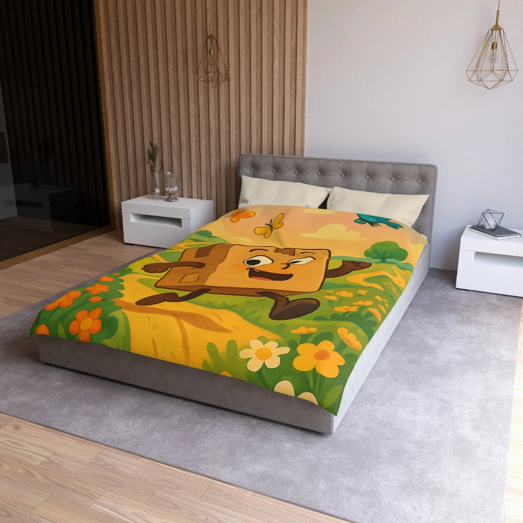 Housse de couette joyeuse avec paysage printanier et boîte sautillante amicale