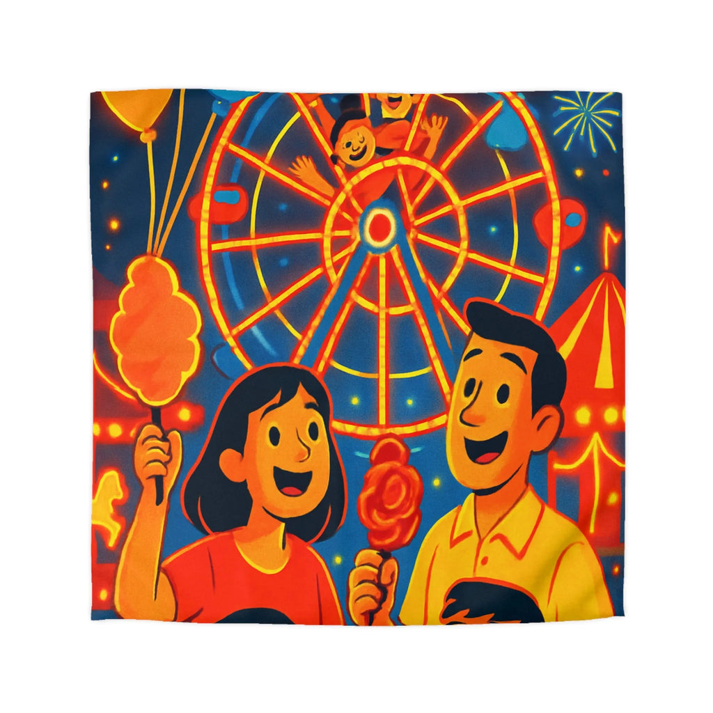 Housse de Couette Famille Heureuse Parc d'Attractions Éclairages Spectaculaires Fête Foraine à Décor