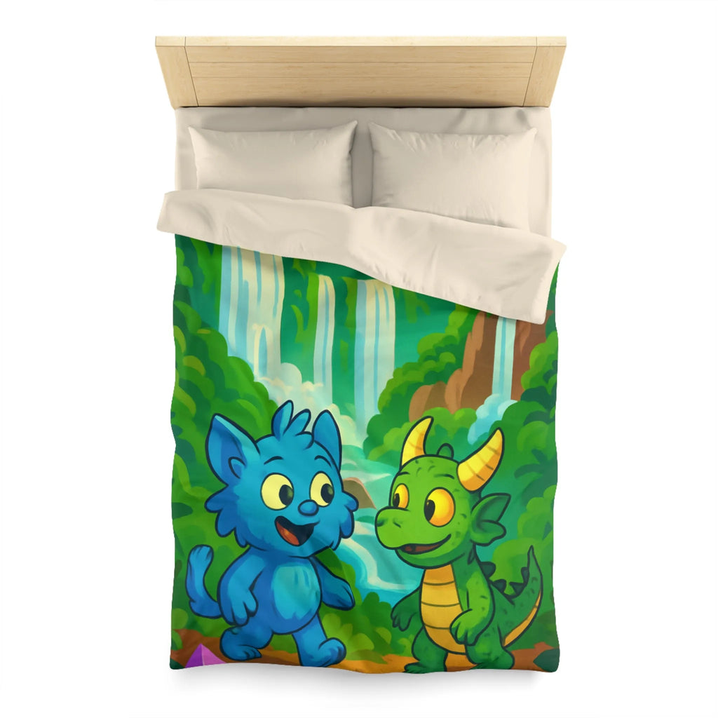 Housse de Couette Fantaisie Enfants Avec Animaux et Paysage Magique Coloré Vert et Bleu