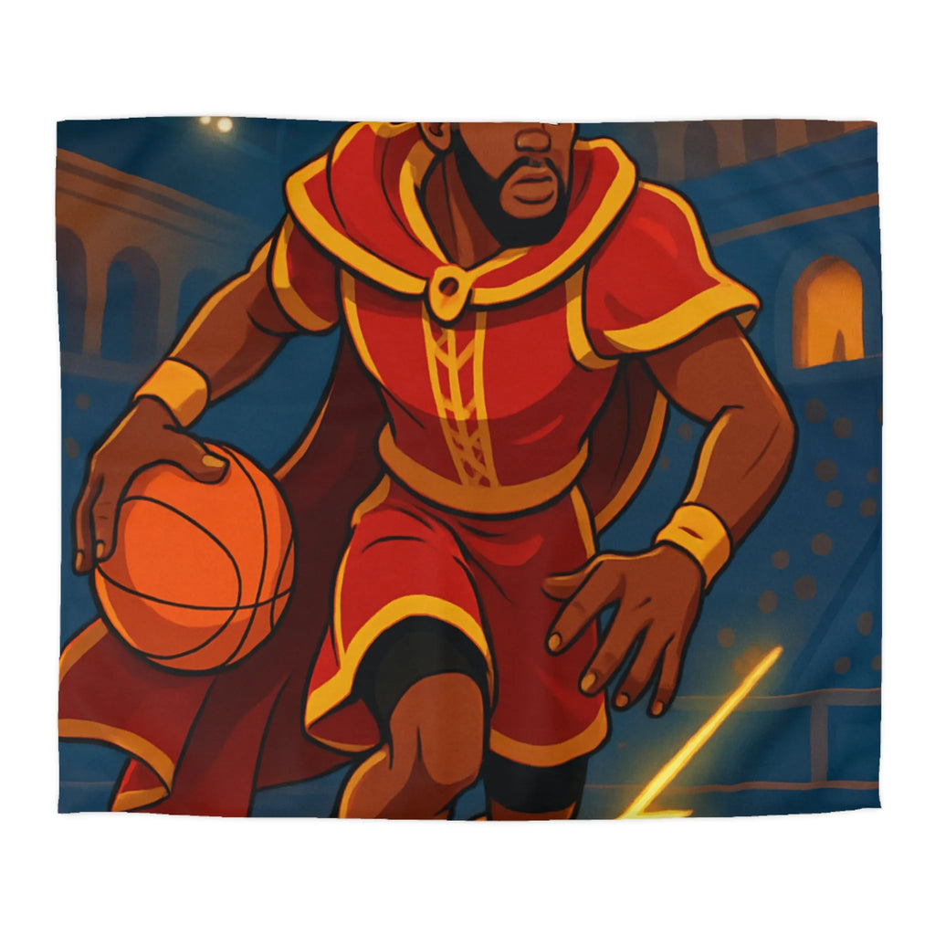 Athlète en Action avec Ballon de Basket dans Arène Lumineuse - Motif Royauté