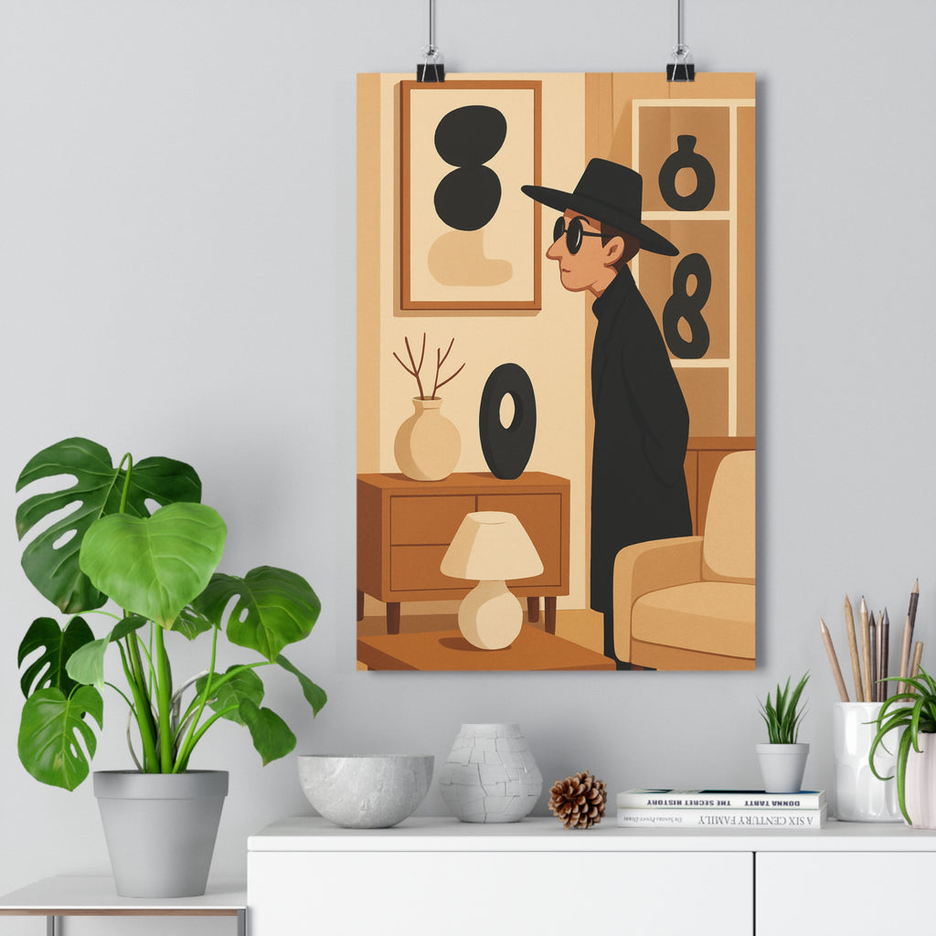 Poster décoratif minimaliste noir beige moderne contemporain salon chambre ambiance élégante intérieure design stylisé