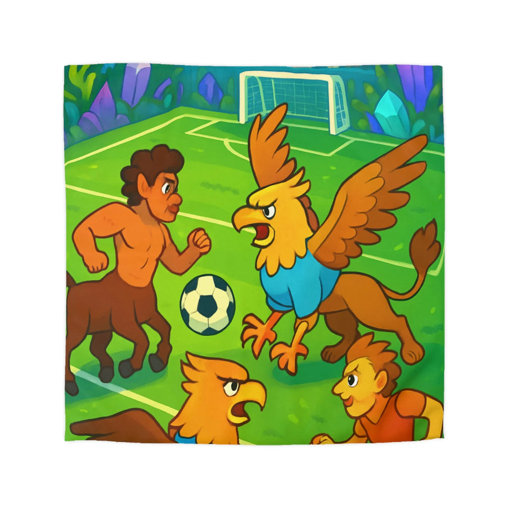 Housse de couette football fantastique avec centaures et griffons sur terrain magique