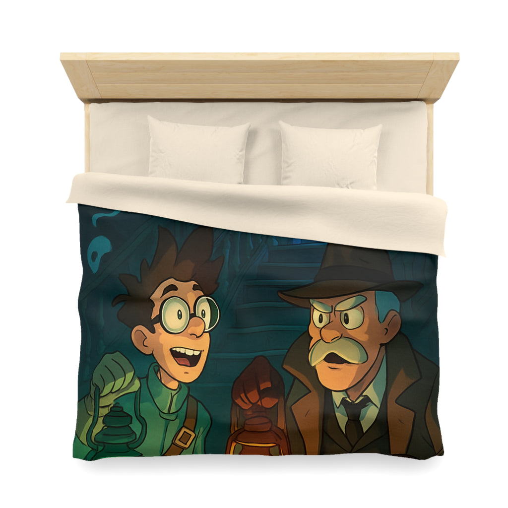 Housse de couette mystère avec lanternes, enquêteurs, fantômes et portail mystérieux