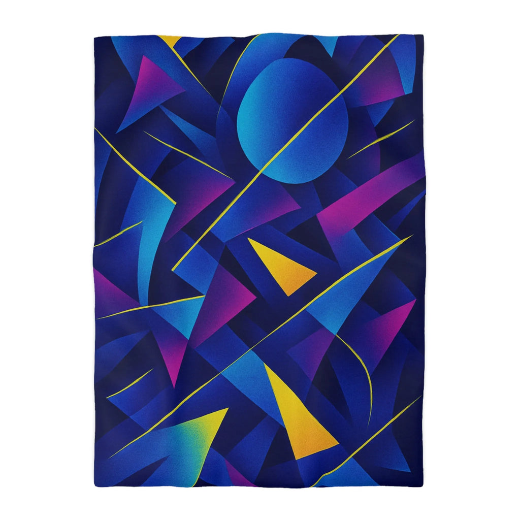 Housse De Couette Bleu Sombre Géométrique Avec Touches Jaunes Et Violettes Vibrantes