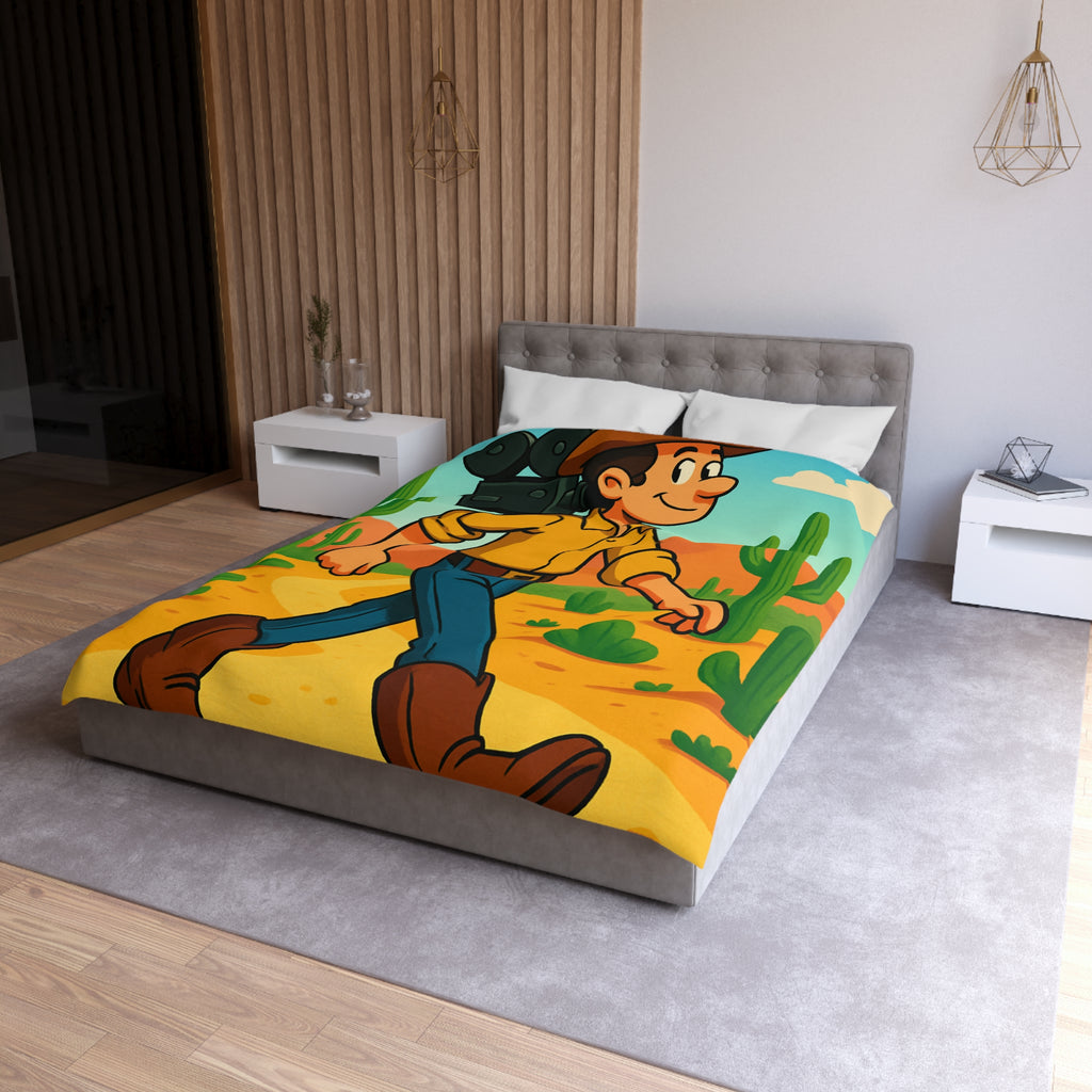 Housse de couette western cowboy dessin animé, désert cactus rétro style vibrant