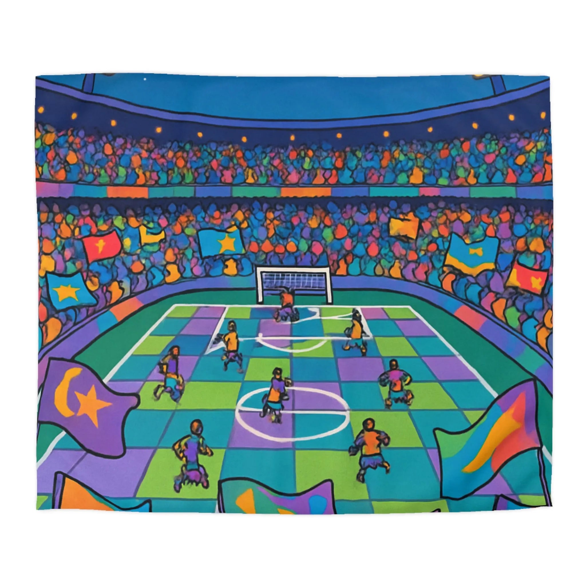 Housse de couette colorée avec motif de stade de football sous ciel étoilé
