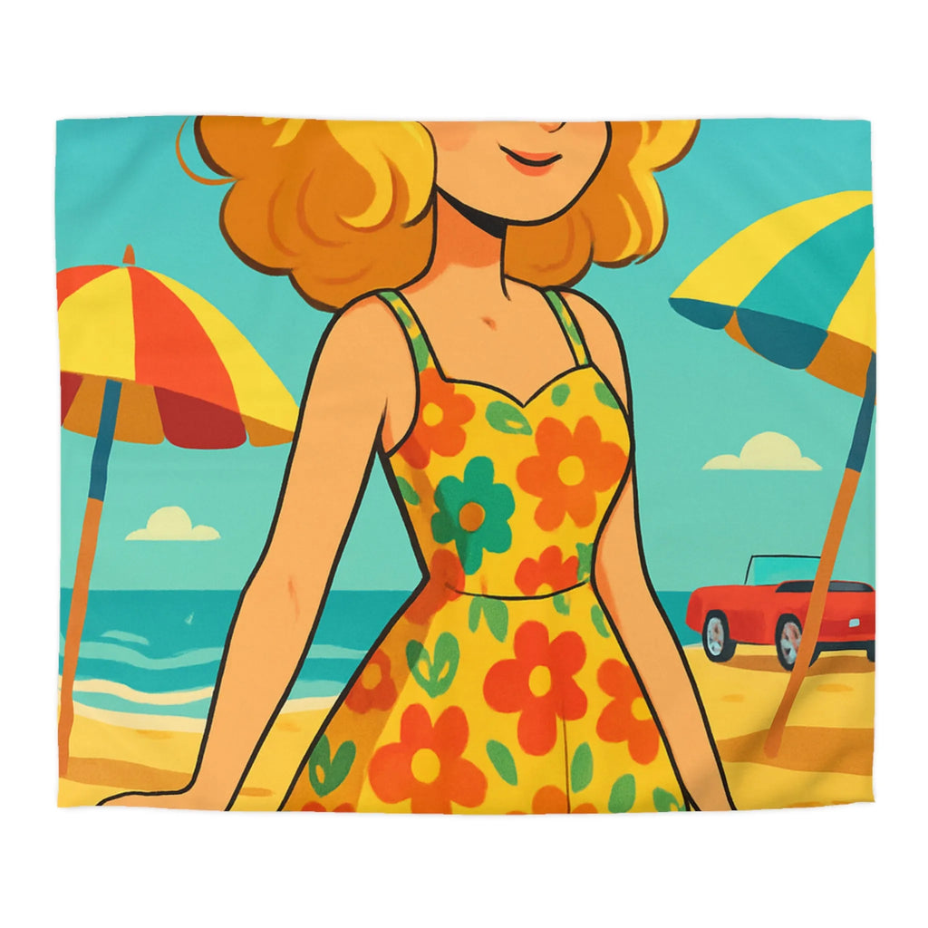 Housse de couette bohème rétro avec motif floral et ambiance plage ensoleillée