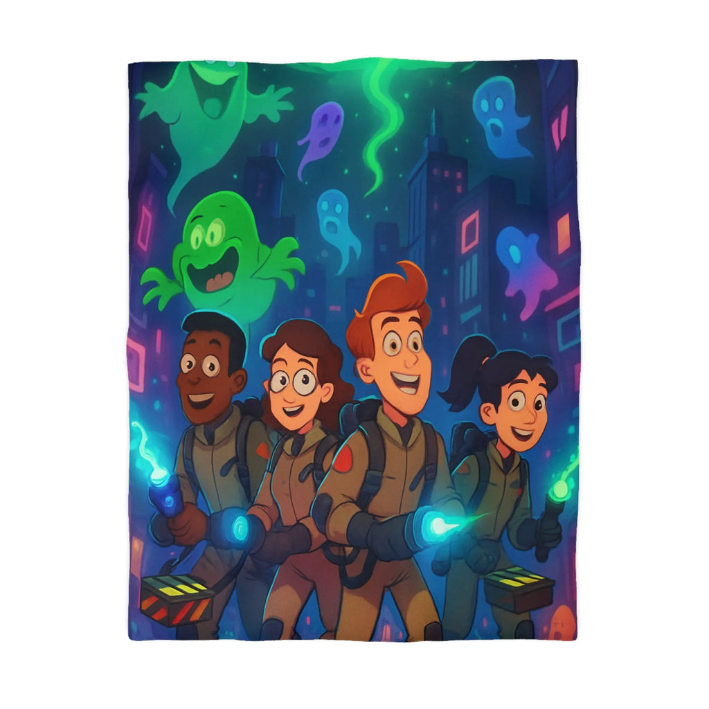 Housse de couette fantômes stylisés chasseurs de spectres pour chambre d'enfant joyeuse et colorée
