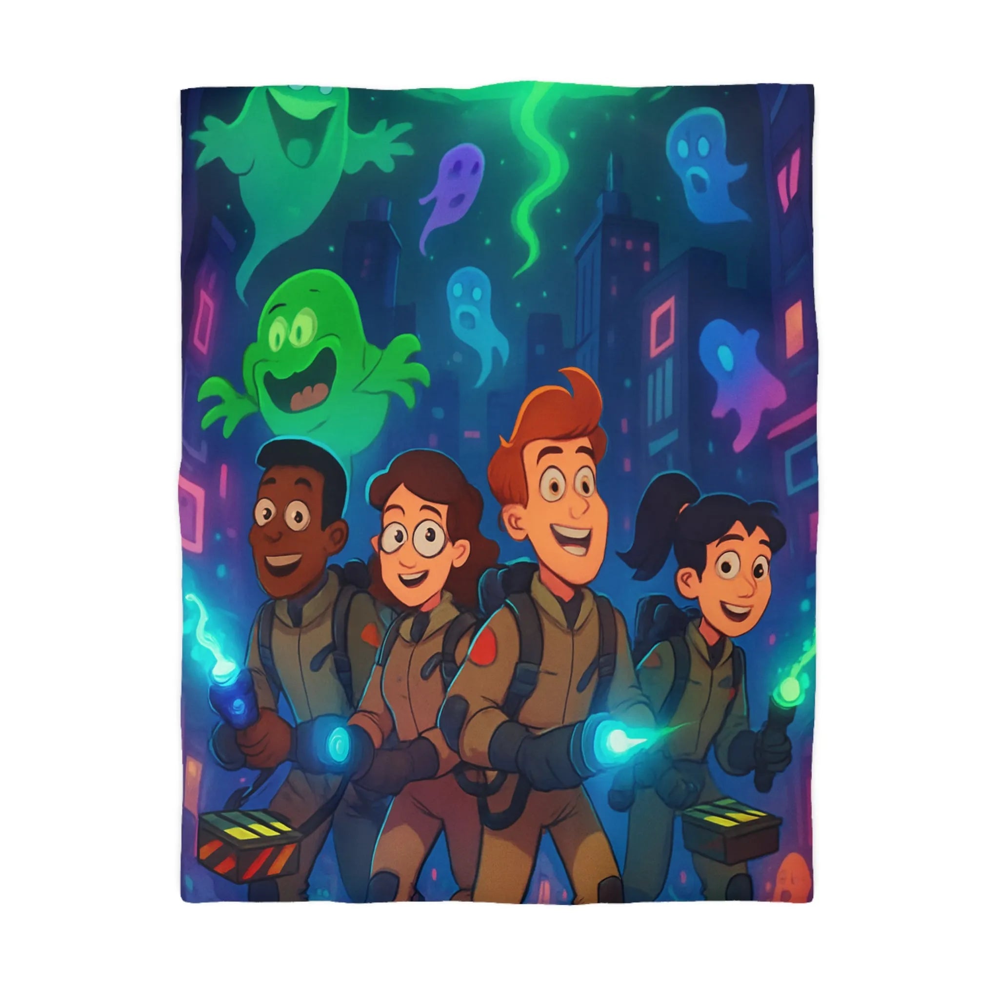 Housse de couette fantômes stylisés chasseurs de spectres pour chambre d'enfant joyeuse et colorée