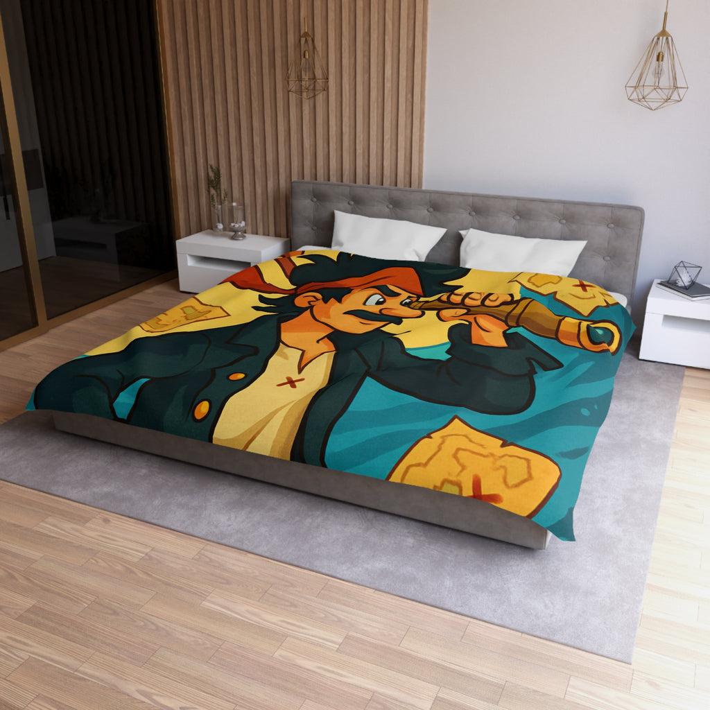 Housse de Couette Pirate pour Chambre Adulte avec Carte Trésor et Vagues Océaniques