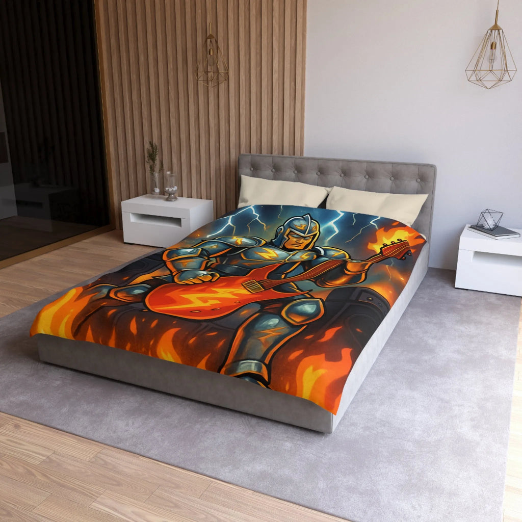 Housse de couette guerrier électrique avec guitare enflammée pour chambre rock intense