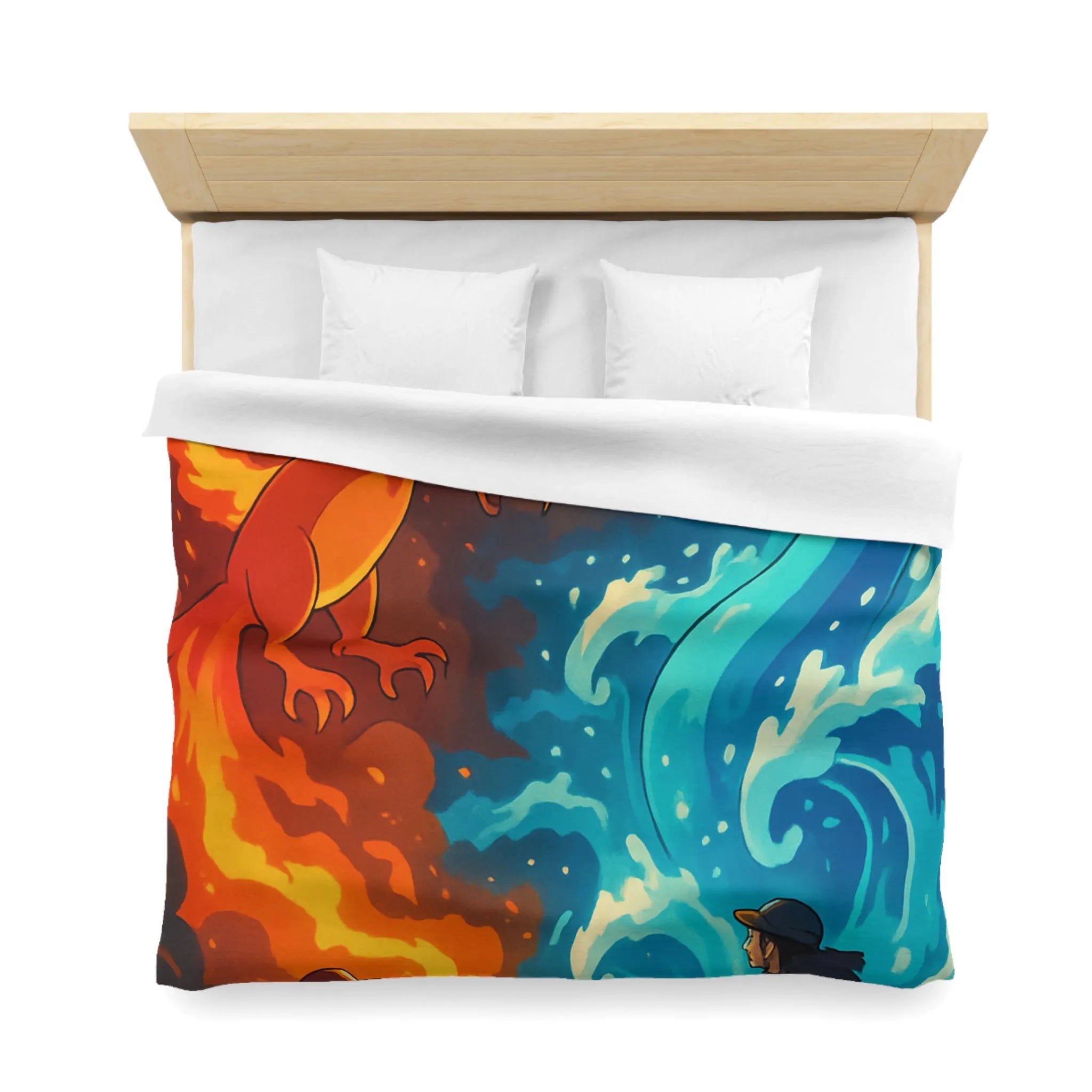 Housse de couette aventure épique avec créatures de feu et glace légendaires en duel