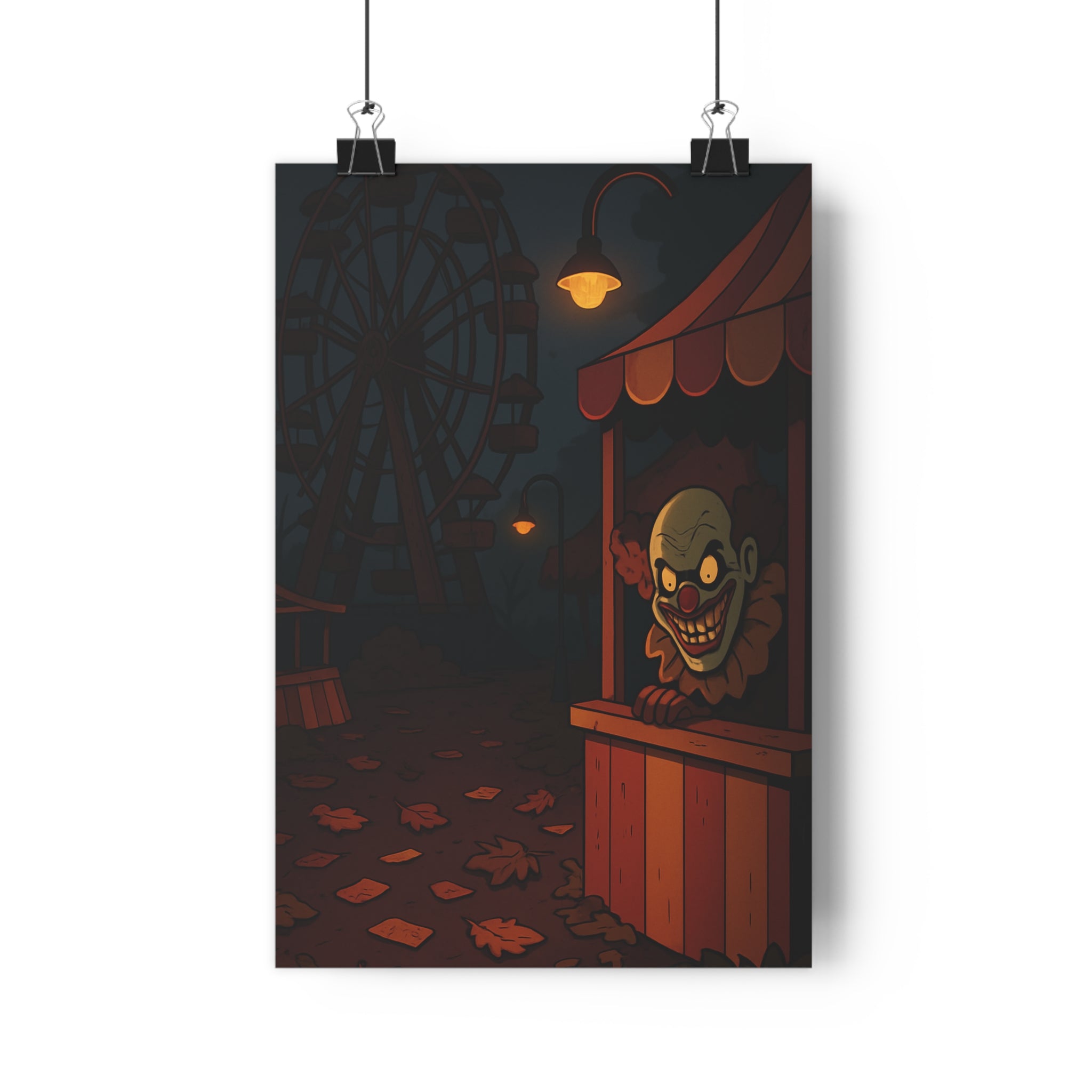 Poster décoratif dessin animé coloré sombre orange mystique chambre horreur clown fête foraine effrayant