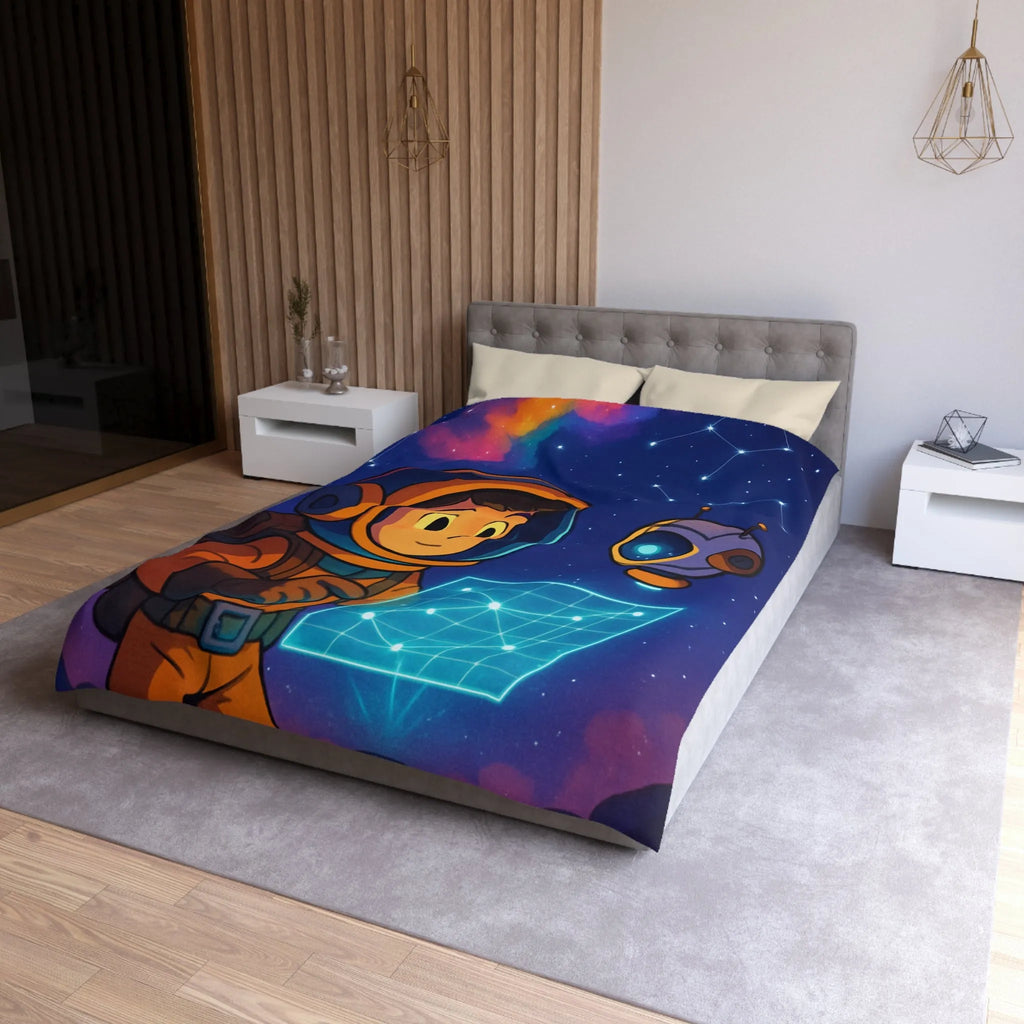 Housse de Couette Enfantine Astronaute et Robot Explorent le Ciel Étoilé Fantastique