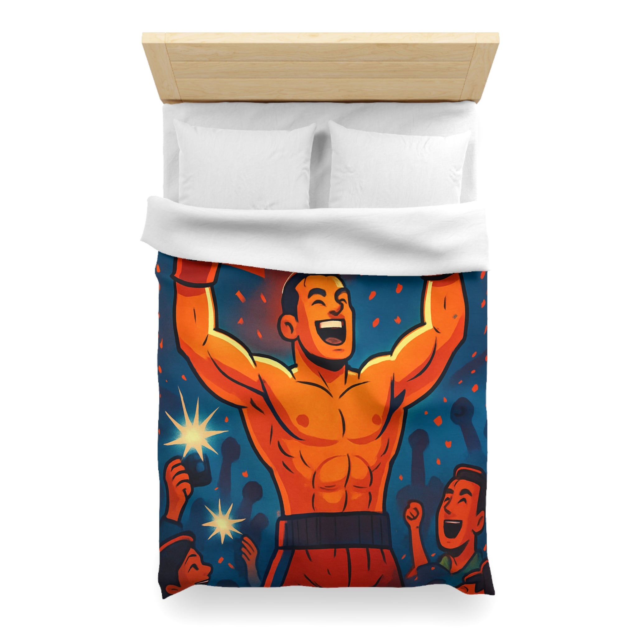 Housse de couette spectaculaire avec illustration de boxeur victorieux et public en liesse