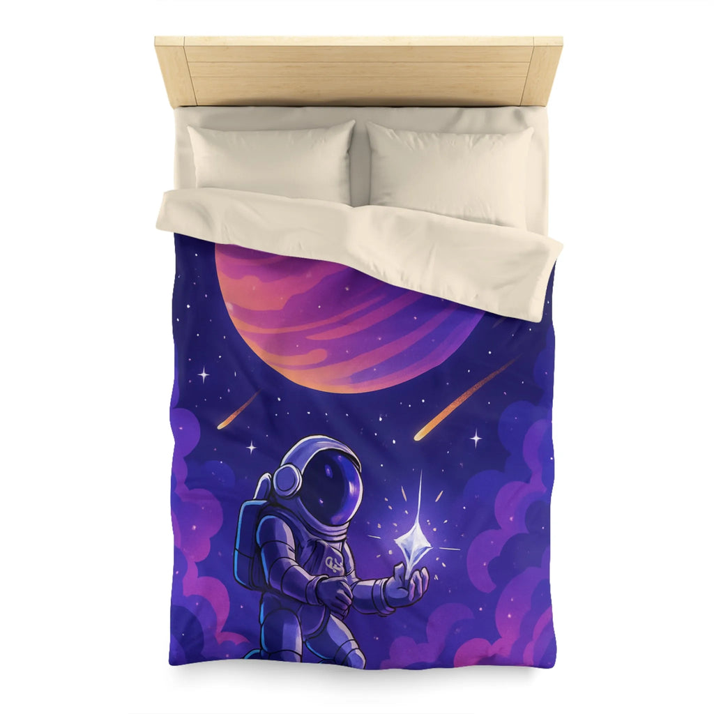 Housse de Couette Astronaute Galactique : Étoiles, Planète Rose, Ciel de Nuit Mystique