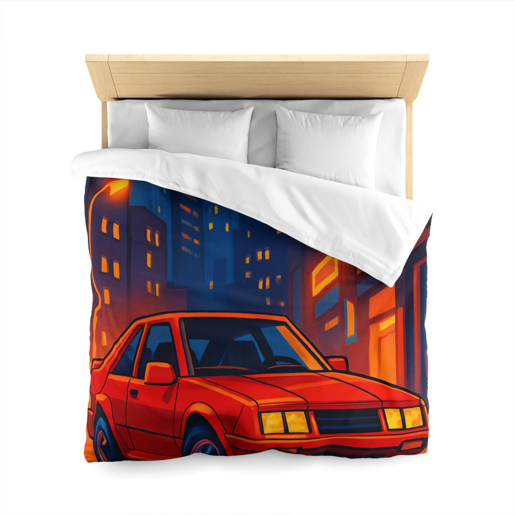 Housse de couette urbaine rétro avec voiture rouge lueur nocturne vibrante