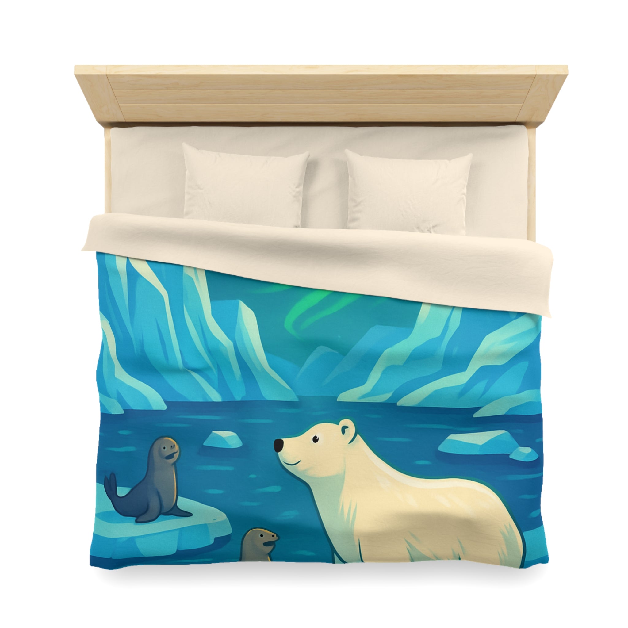 Housse de couette polaire avec ours et aurores boréales pour chambre enfant