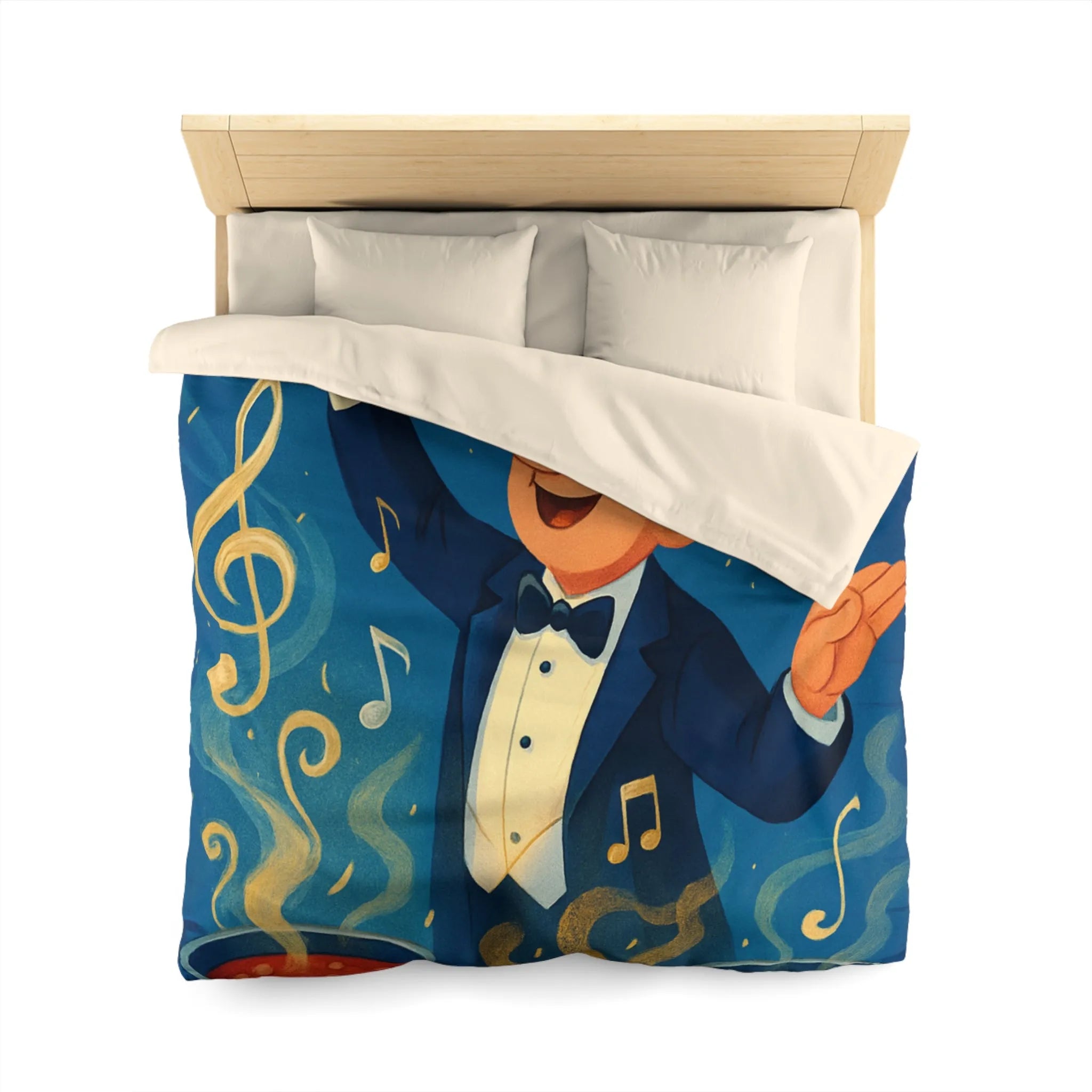 Chef chef d'orchestre culinaire dirige musique en cuisinant mélodies savoureuses et colorées