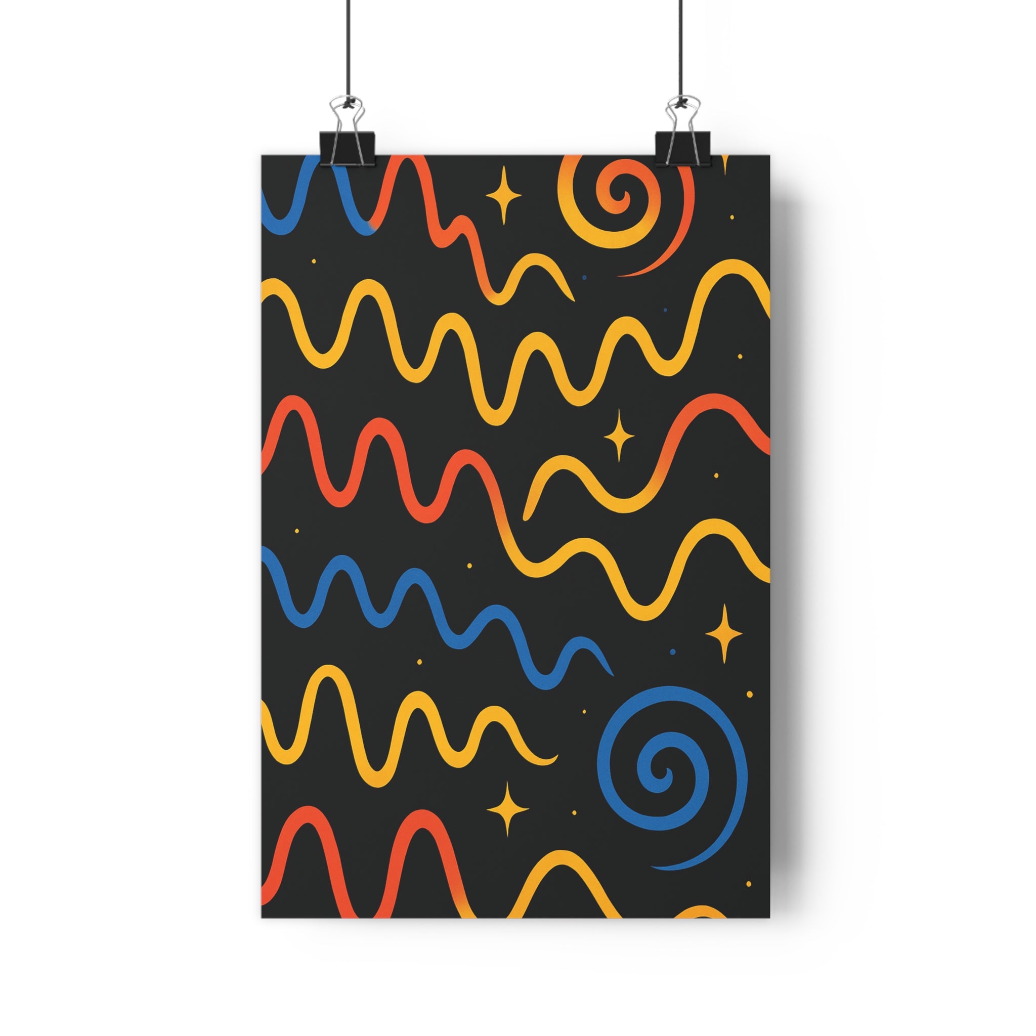Poster décoratif abstrait lignes ondulées bleu orange jaune dynamique moderne salon chambre art qualité