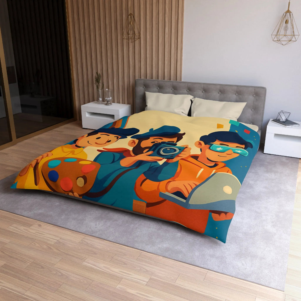 Housse de couette colorée avec artistes créatifs et style cartoon pour chambre moderne