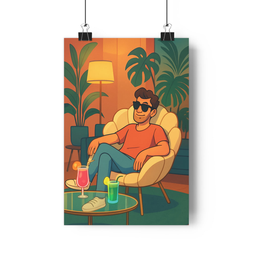 Poster décoratif moderne dessin animé vert chaleureux apaisant salon détente chic ambiance 30x46 cm