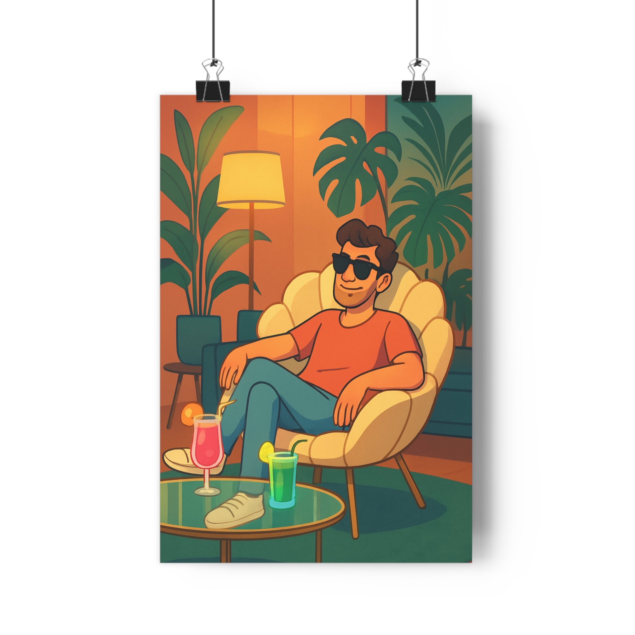 Poster décoratif moderne dessin animé vert chaleureux apaisant salon détente chic ambiance 30x46 cm