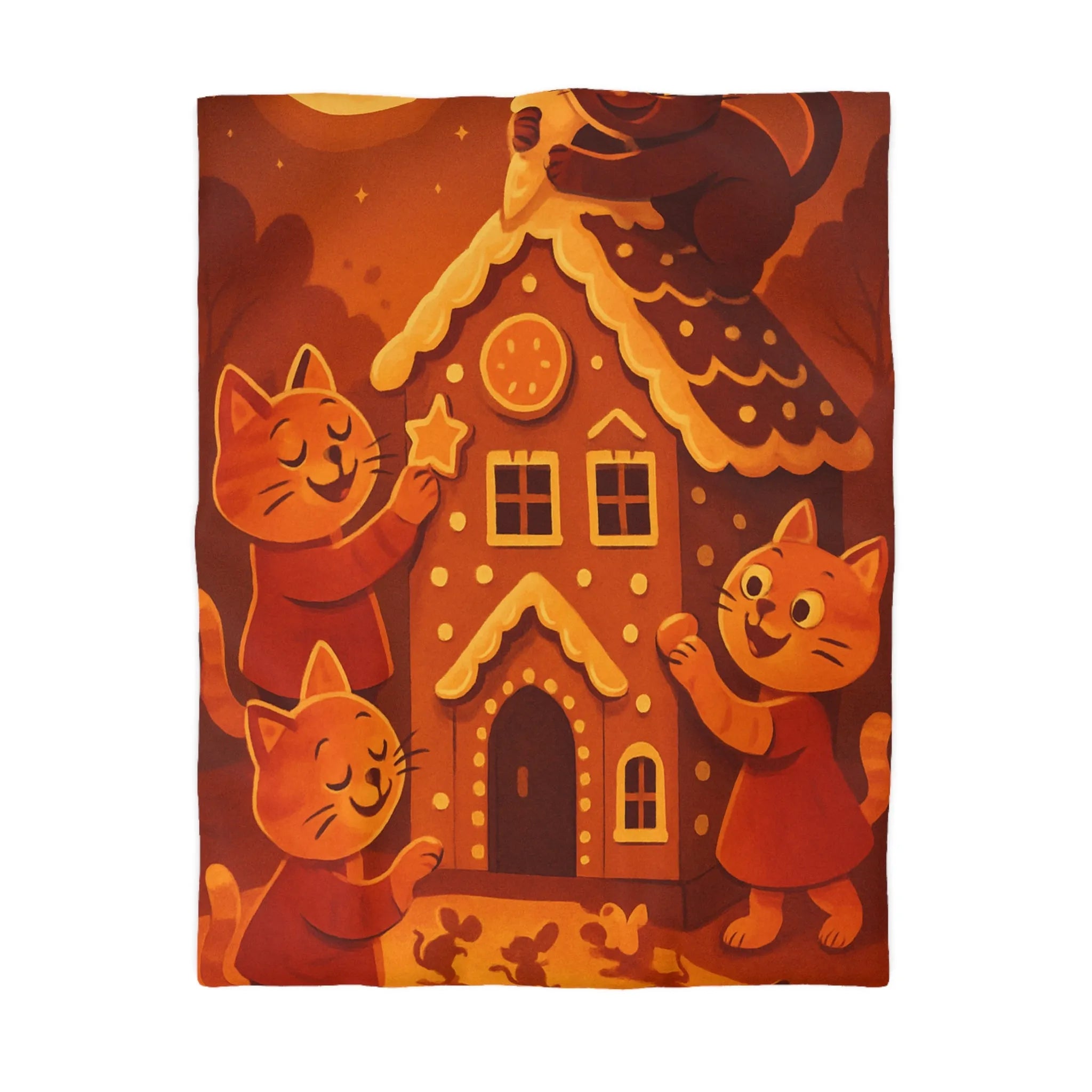 Housse de couette chats et maison en pain d'épices au clair de lune magique