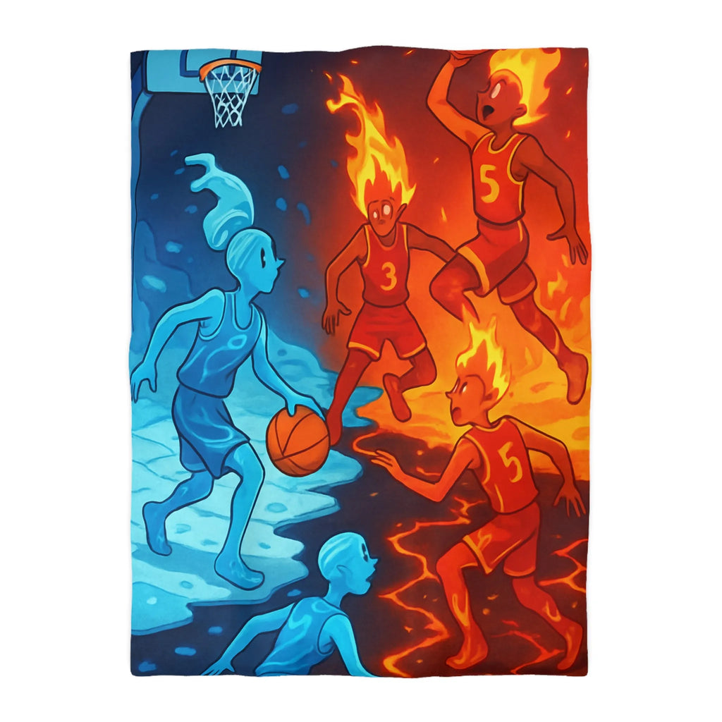 Housse de couette avec design artistique de basketball feu et glace spectaculaire