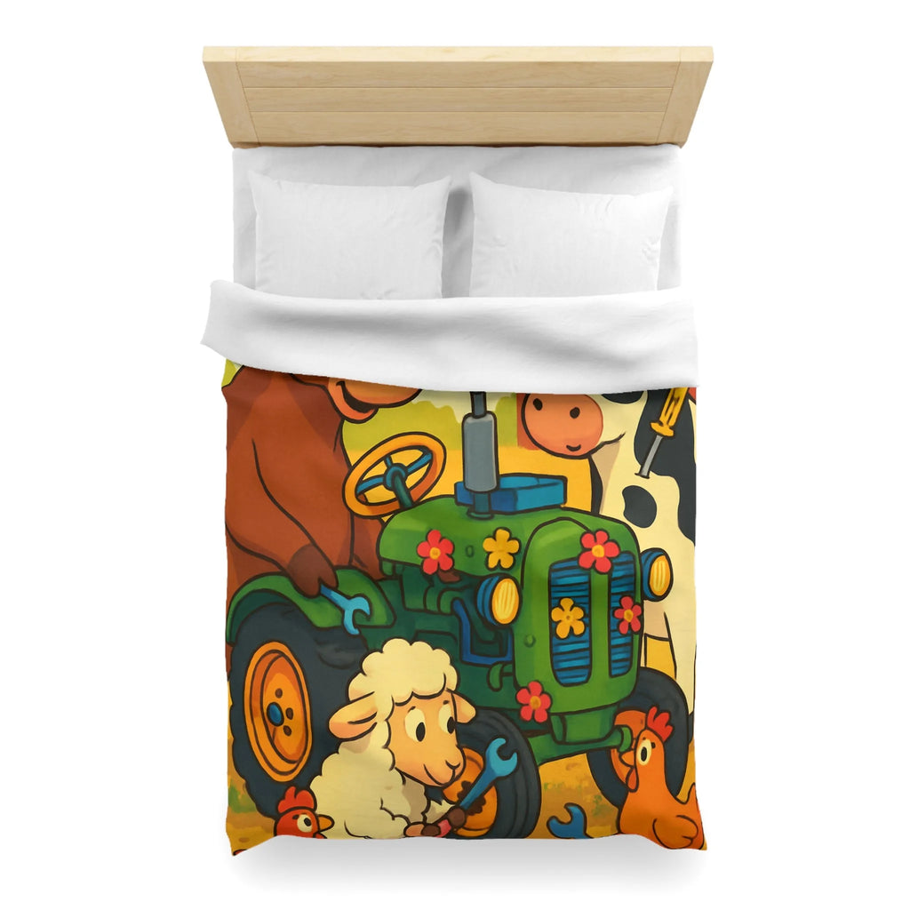 Housse de couette colorée avec animaux amusants à la ferme et tracteur ludique