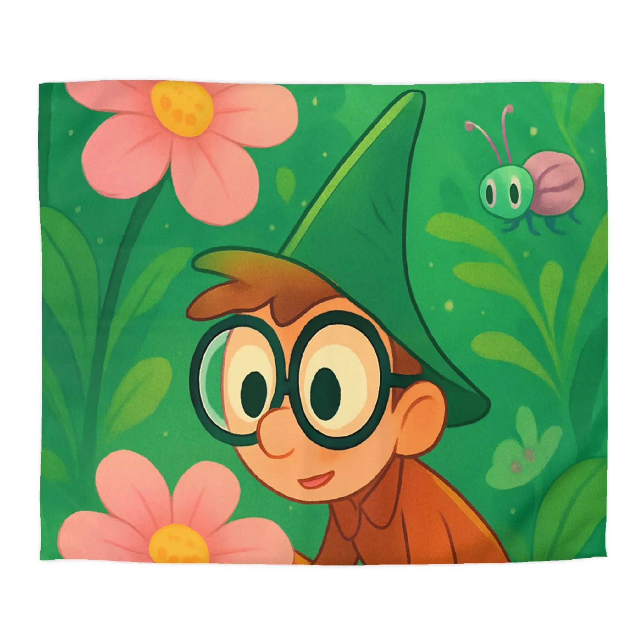 Housse de couette enfants magique jardin avec garçon et fleurs papillon colorés