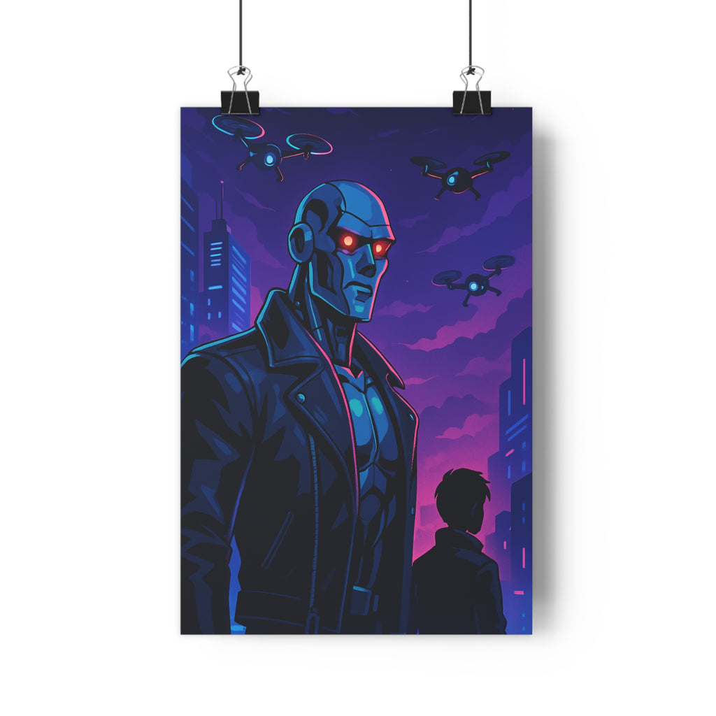 Poster décoratif futuriste robot néon violet cartoon dynamique mystique bureau chambre tendance qualité moderne