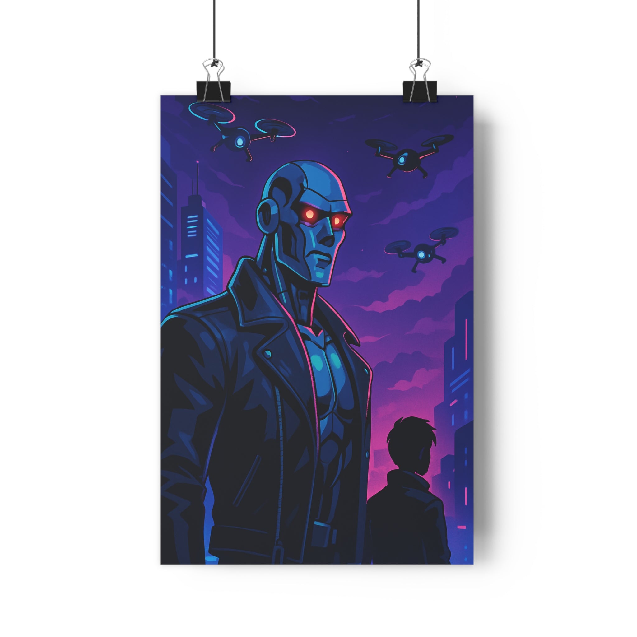 Poster décoratif futuriste robot néon violet cartoon dynamique mystique bureau chambre tendance qualité moderne