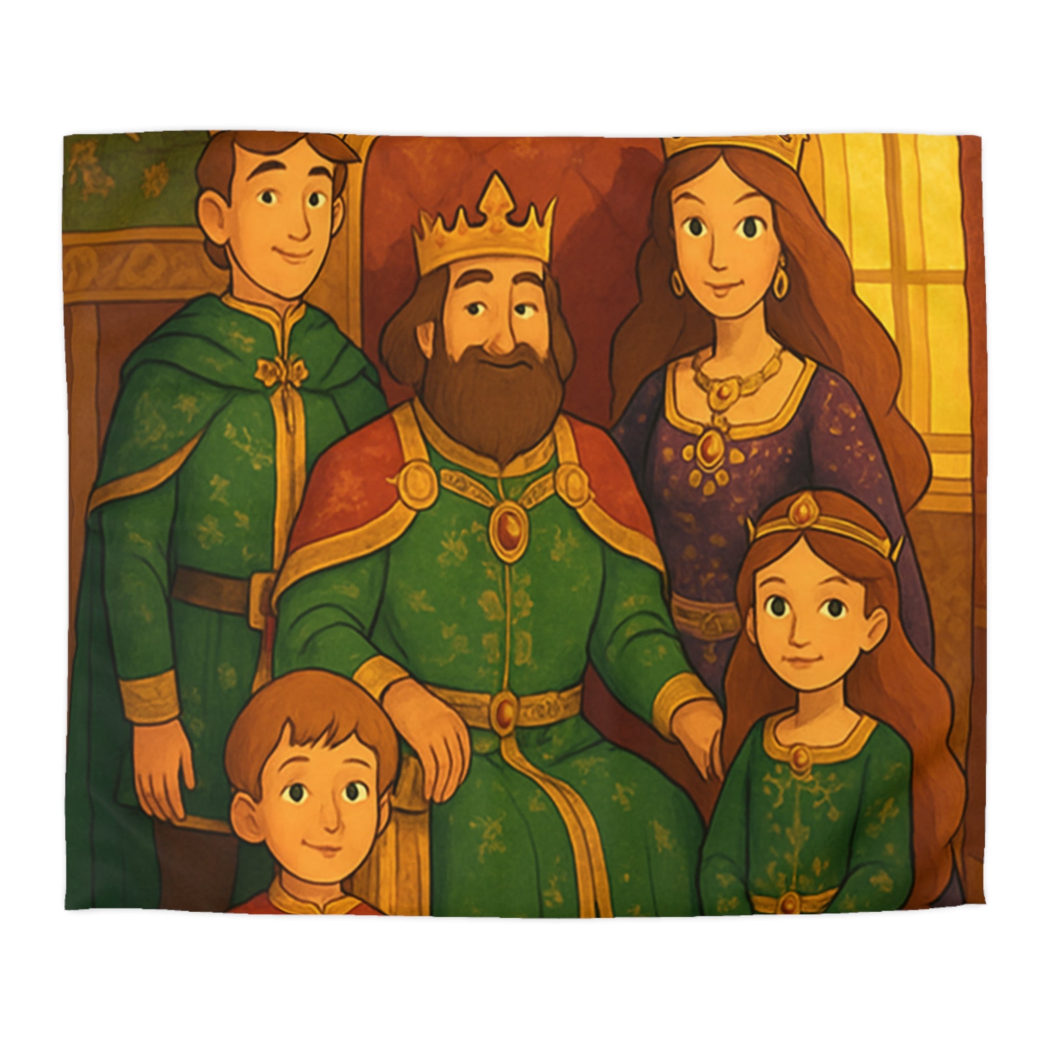 Housse de couette royale médiévale avec motif famille de nobles sur fond chaleureux