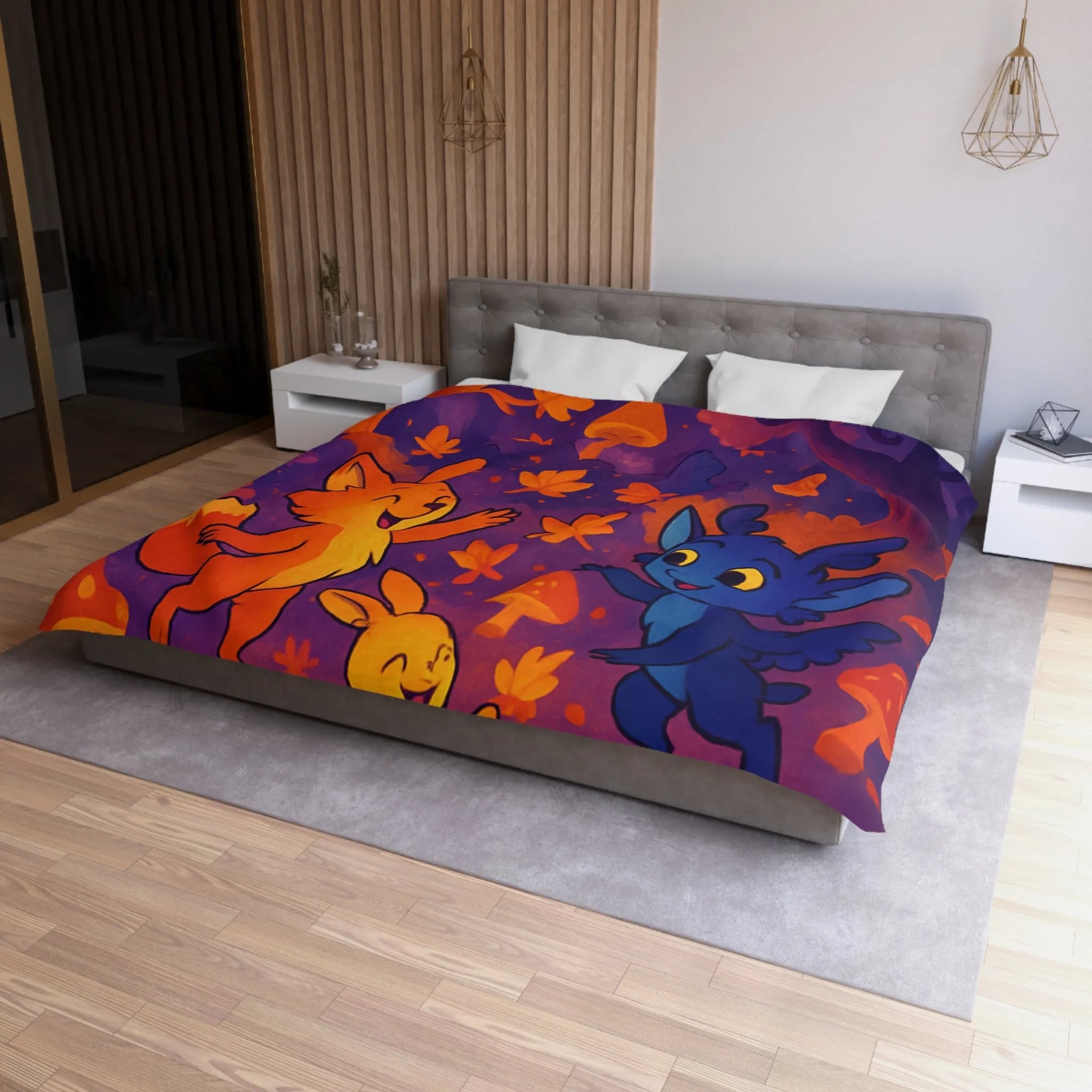 Housse de couette foret enchantée avec animaux fantastiques et ambiance féerique en couleurs vives