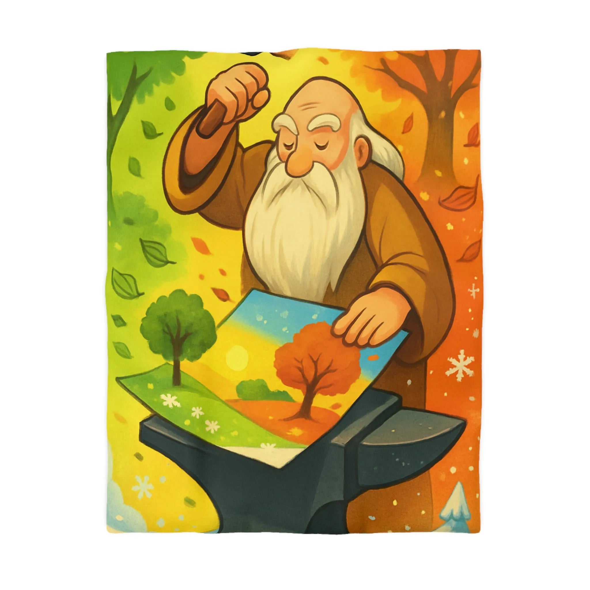 Housse de Couette Artistique aux Couleurs des Quatre Saisons avec Forge Mystique