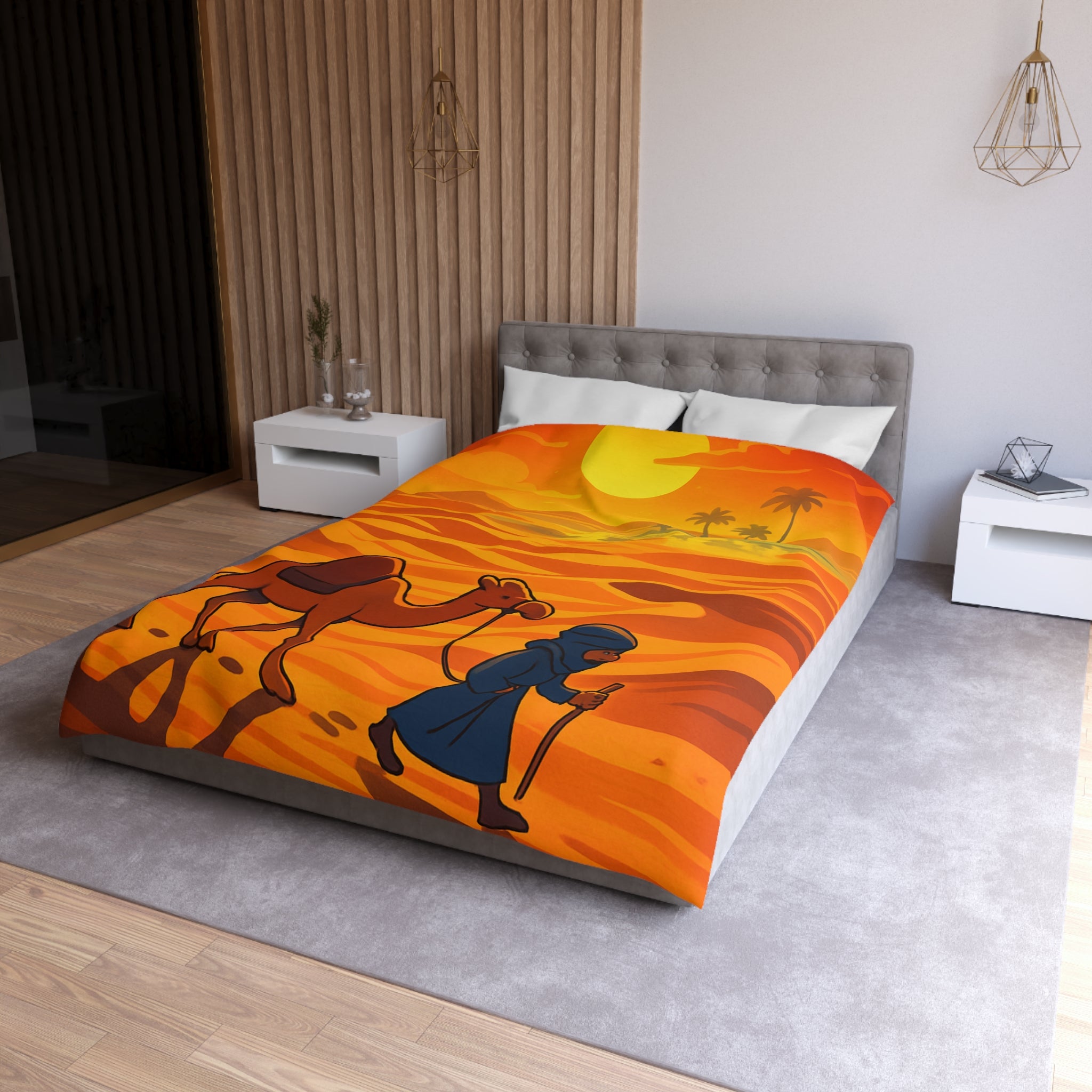 Sublime illustration de désert avec dromadaire et oasis pour housse de couette exotique