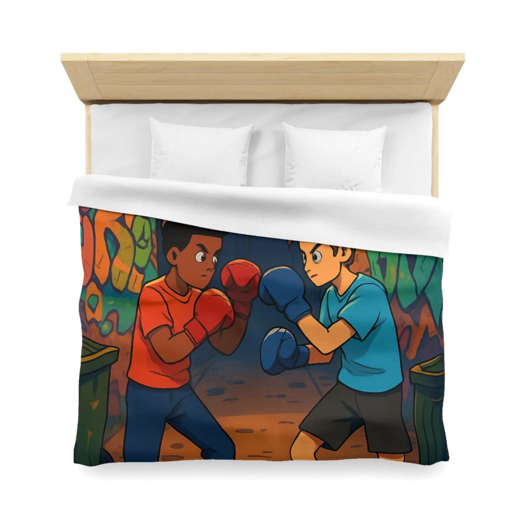 Housse De Couette Boxe Enfantine Nuit Sur Rue Graffitée Avec Lampadaires Illuminés