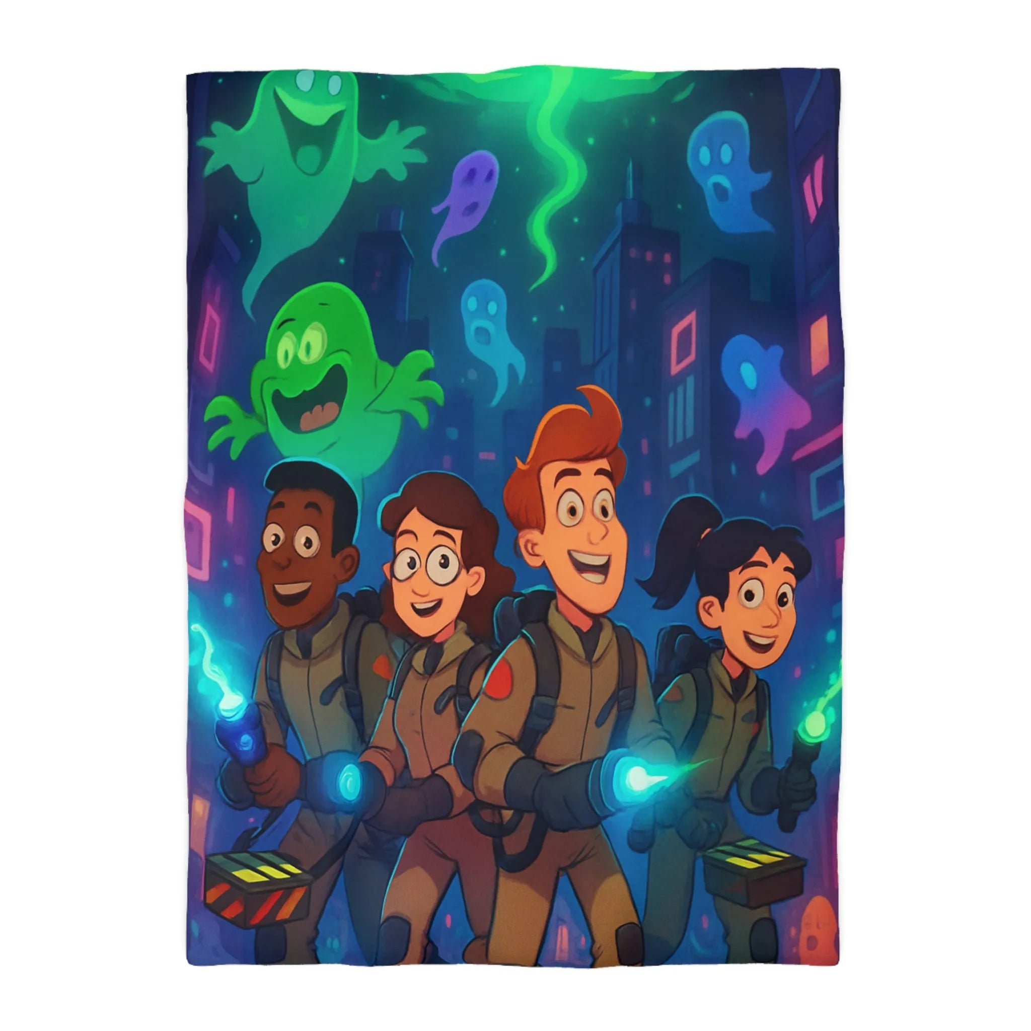 Housse de couette fantômes stylisés chasseurs de spectres pour chambre d'enfant joyeuse et colorée