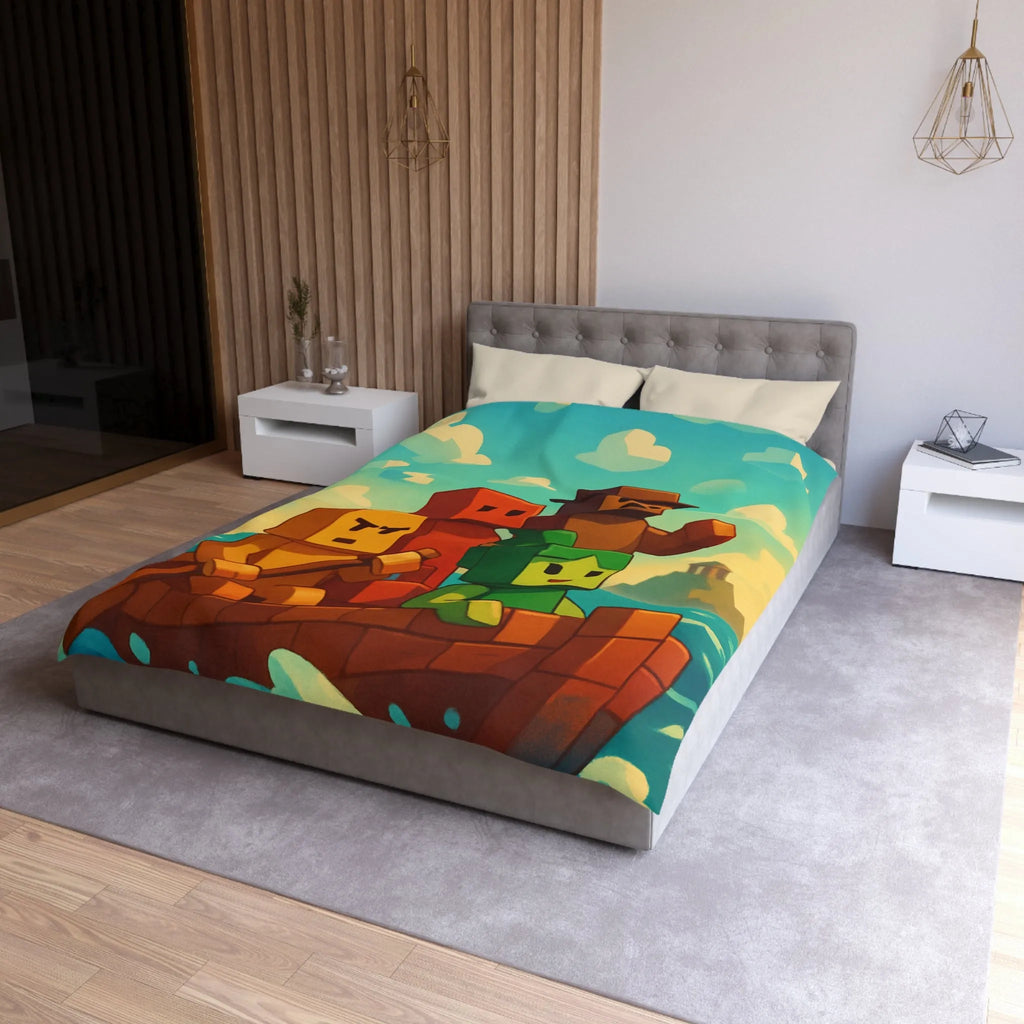 Housse de couette colorée avec personnages pixelisés sur un bateau en mer agité