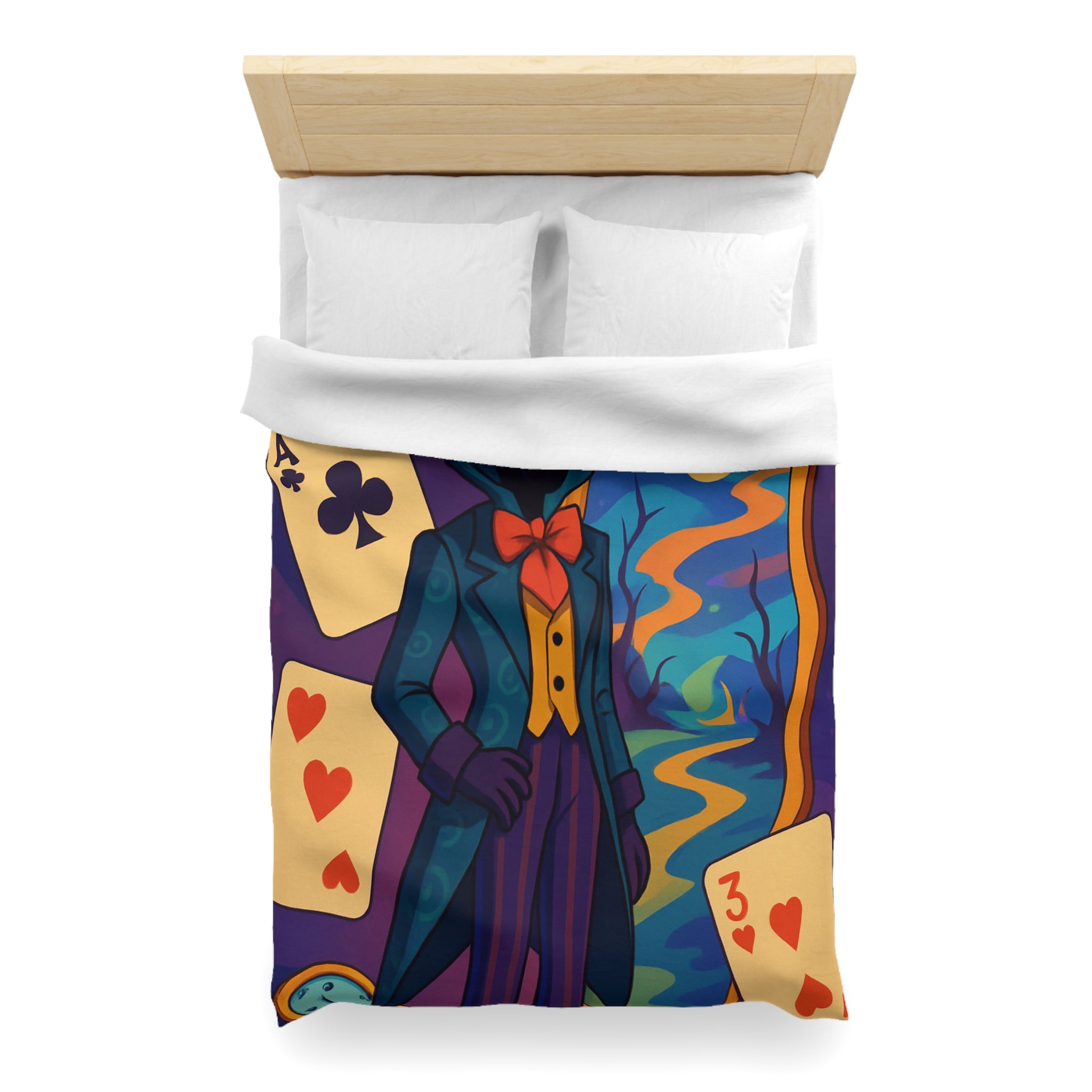 Housse de couette mystérieuse avec montre fondante et cartes à jouer colorées