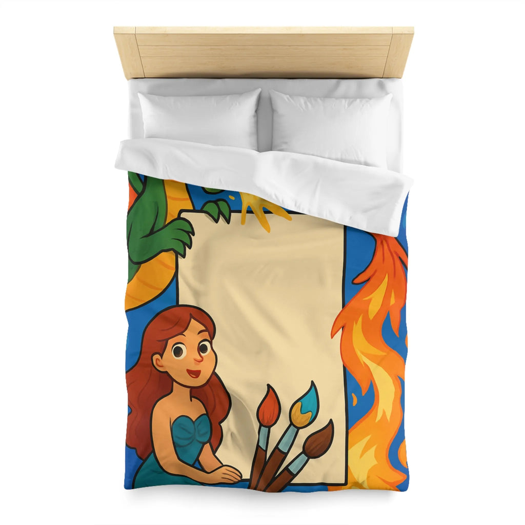 Housse de couette avec dragon, sirène et phénix pour chambre d'enfant artistique