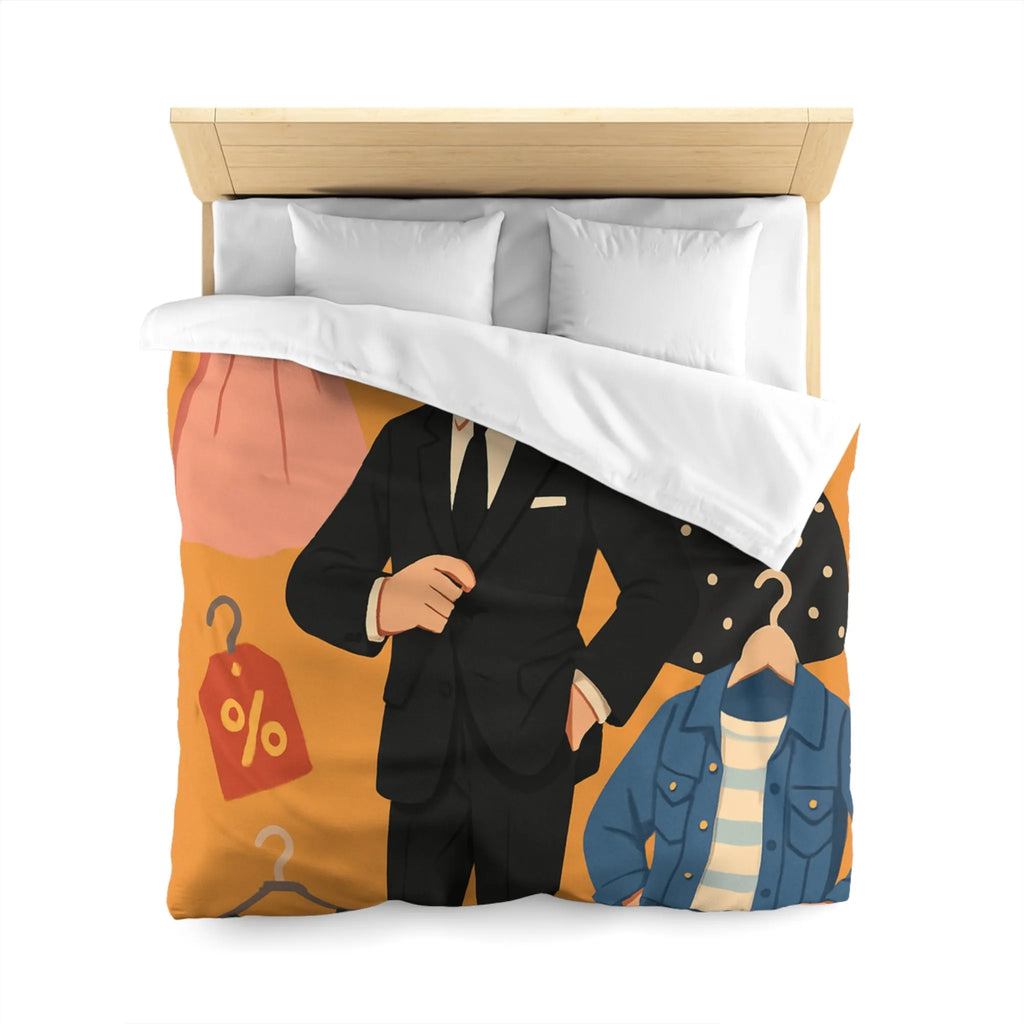 Housse de couette élégante motif magasin de vêtements homme noir et tenues rétro