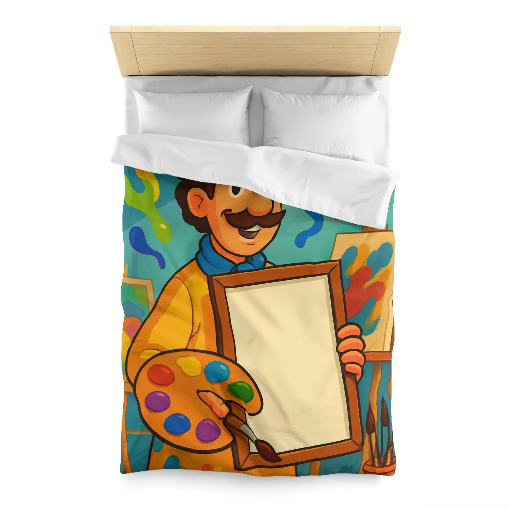 Housse de couette colorée artiste, palette vibrante, design créatif pour chambre inspirante