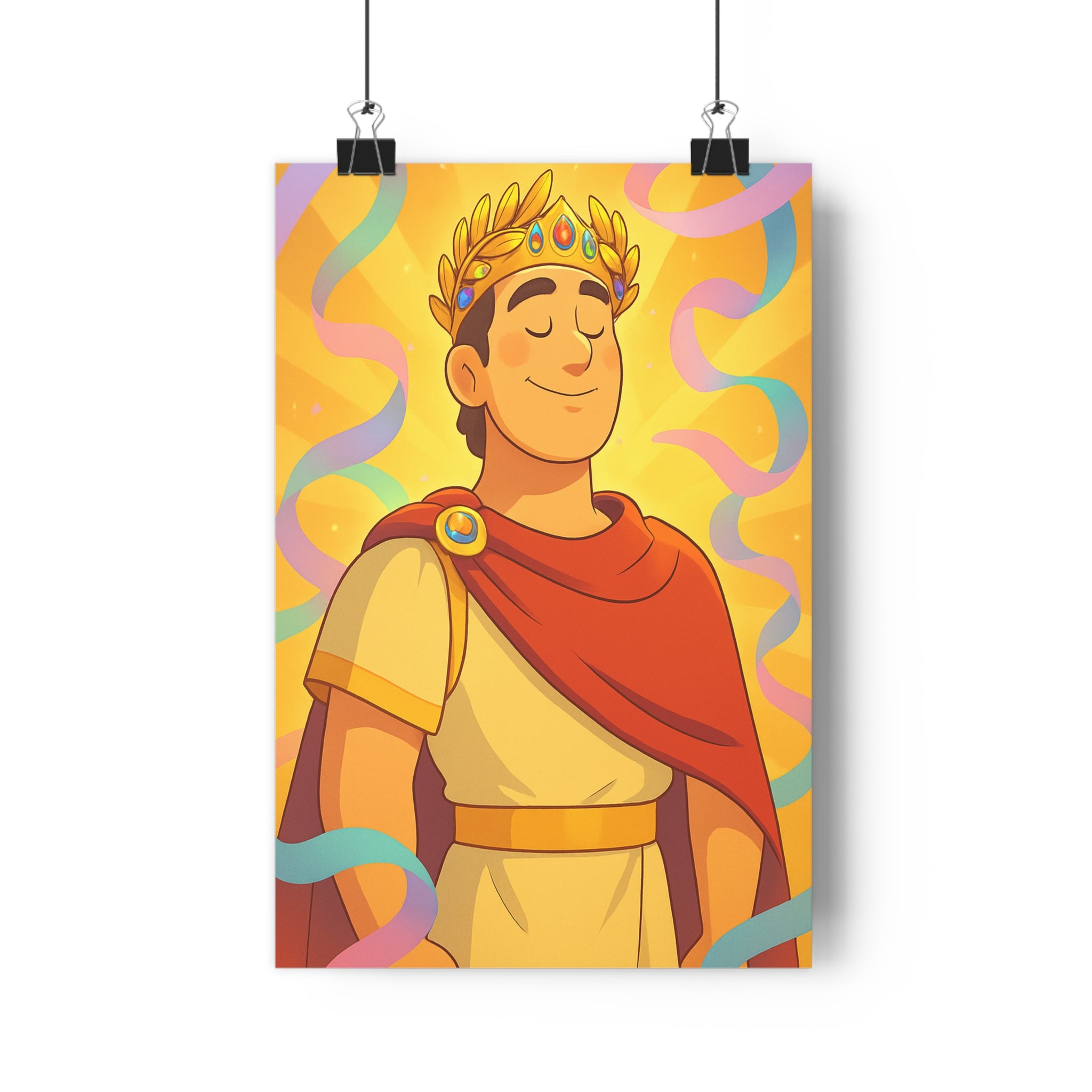 Poster décoratif couronne dorée rouge joyeux féerique chambre bureau moderne lumineux format 30x46 cm