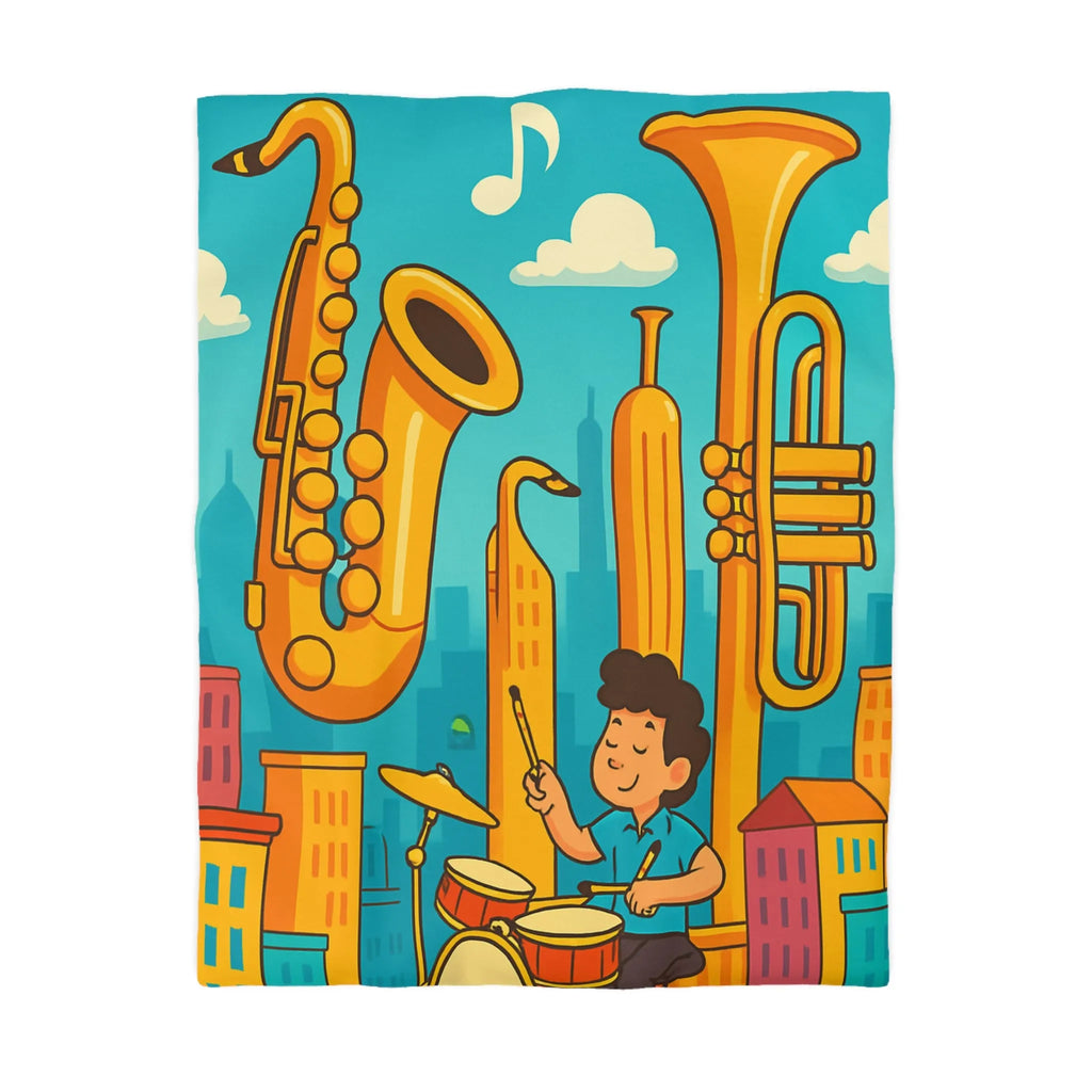 Housse de Couette Colorée avec Motif Musical pour Enfants Amoureux de Jazz en Ville