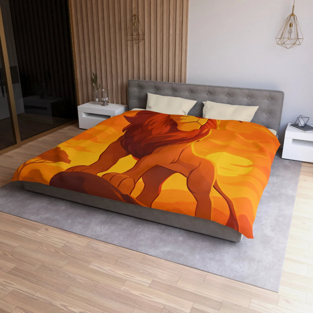 Housse de Couette Lion Majestueux au Coucher du Soleil pour Chambre Thématique Safari