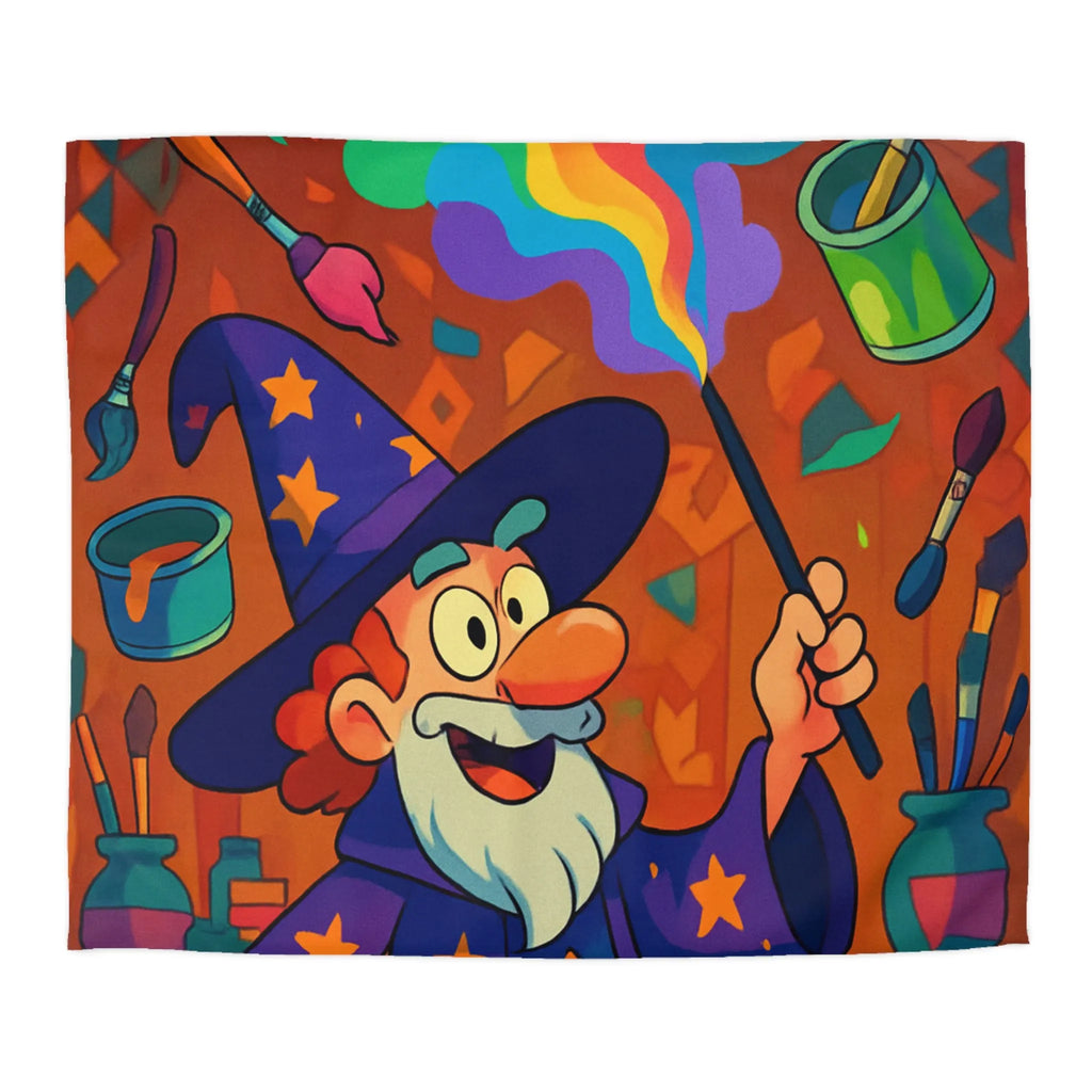 Housse de couette magique colorée avec sorcier et peinture arc-en-ciel vibrante