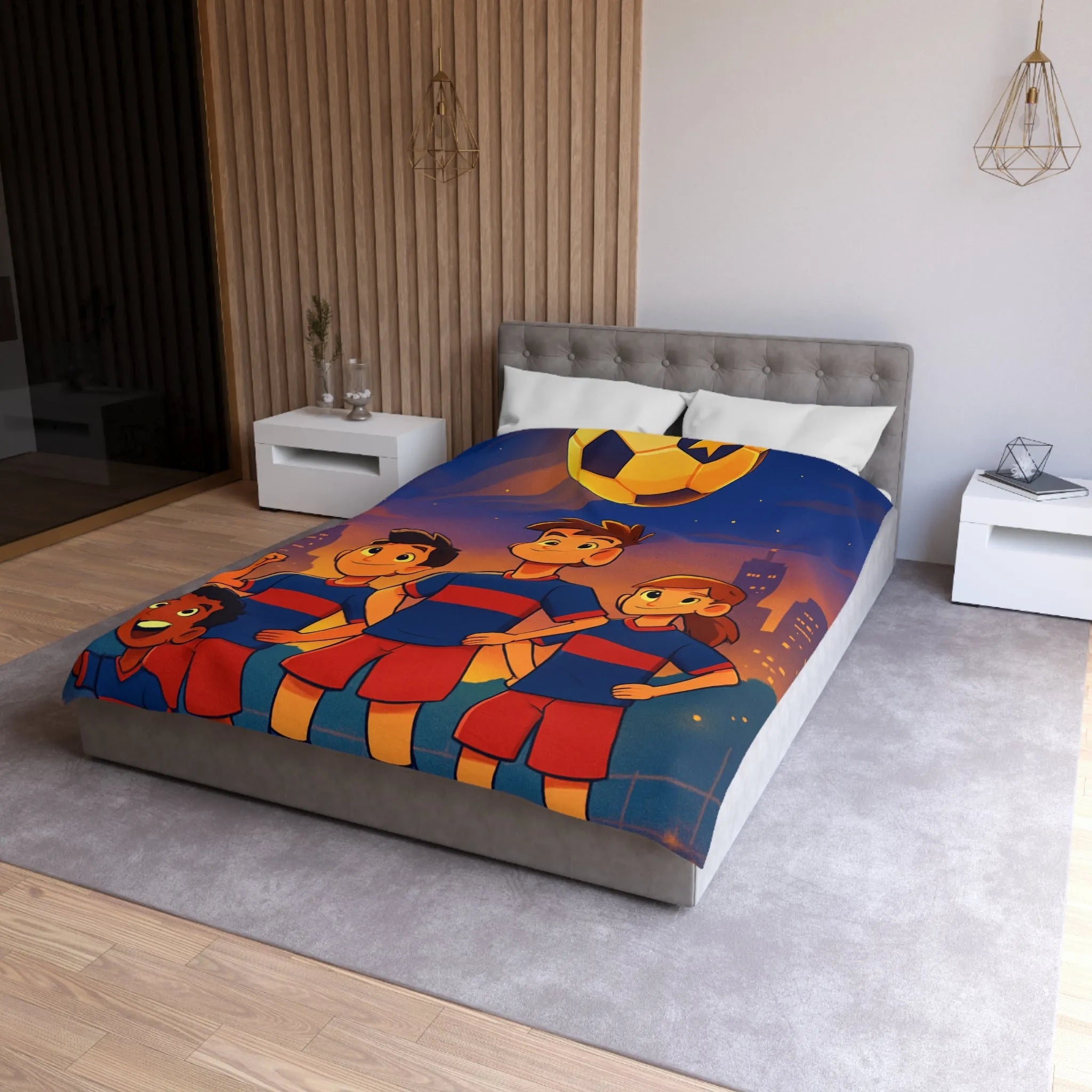 Housse de Couette Enfants avec Équipe de Football et Ballon Étoilé en Soirée